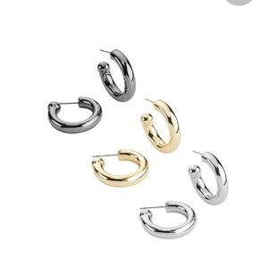 Park Lane “Sloan” Elegant Gold, Hematite, and Silver Hoop Earrings Set